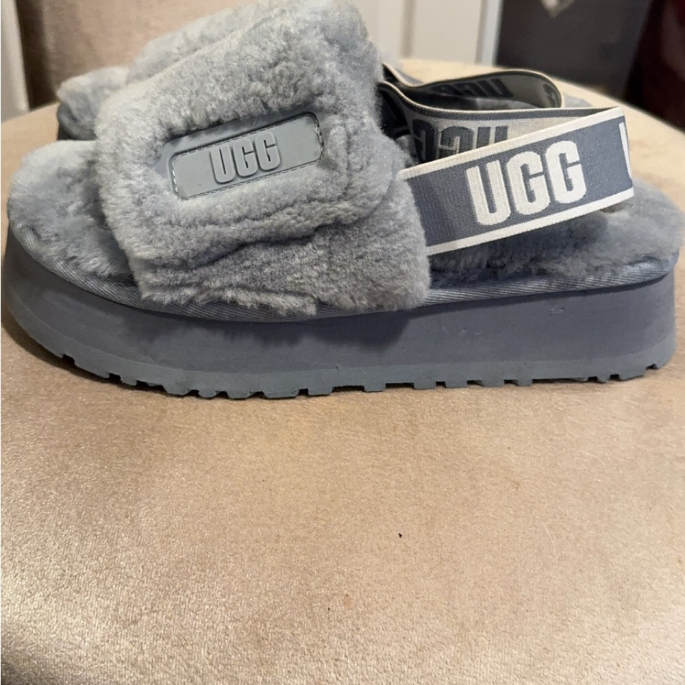 UGG Fluffy Grey Platform Sandals